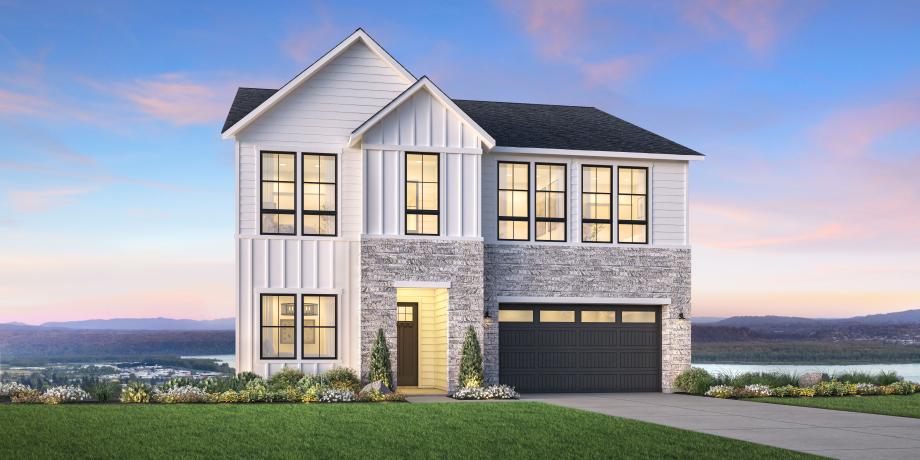 Stratus plan — Farmhouse elevation at Bluffs at Granite Highlands (artist rendering)